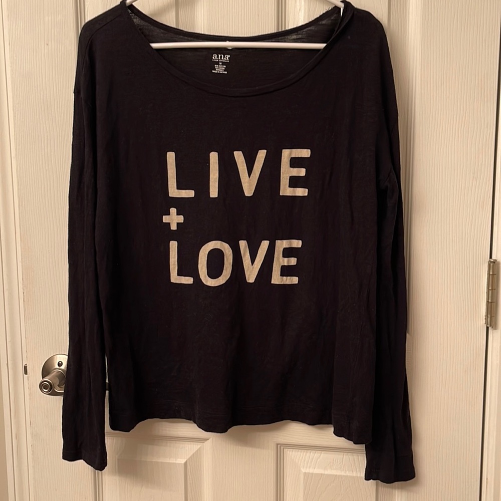 Live + Love Black Long Sleeve ANA A.N.A. Top Shirt JCP Medium Pullover Women